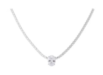 COLAR RIVIERA MALEÁVEL COM PINGENTE OVAL CRISTAL BANHADA A RÓDIO