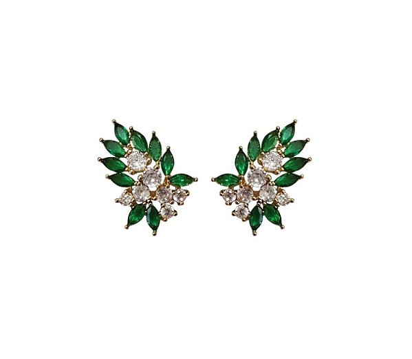 BRINCO EAR CUFF ZIRCÔNIAS NAVETE ESMERALDA BANHADO A OURO