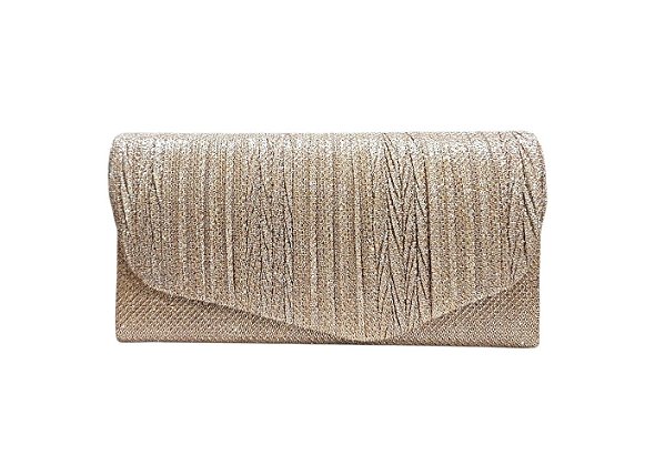 BOLSA DE FESTA RETANGULAR COM GLITTER NUDE