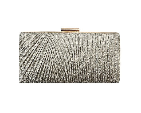 BOLSA DE FESTA RETANGULAR PLISSADA COM GLITTER NUDE