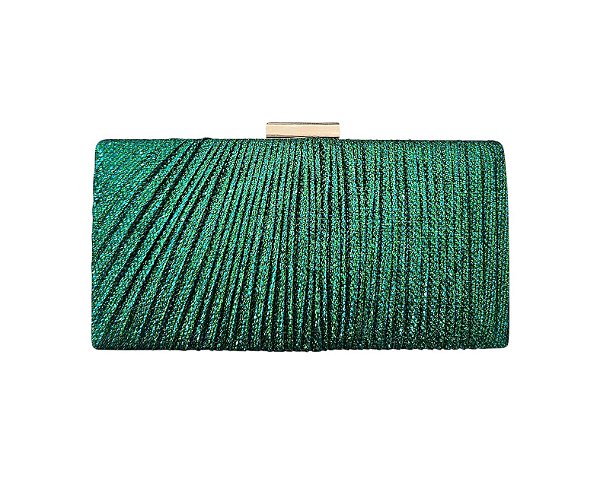 BOLSA DE FESTA RETANGULAR PLISSADA COM GLITTER VERDE