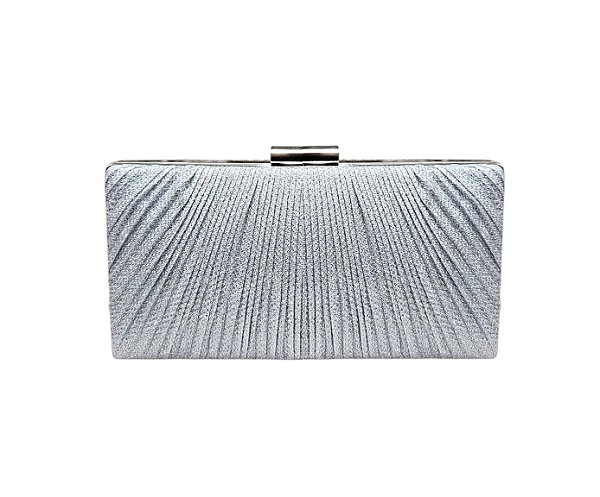 BOLSA DE FESTA RETANGULAR PLISSADA COM GLITTER PRATA