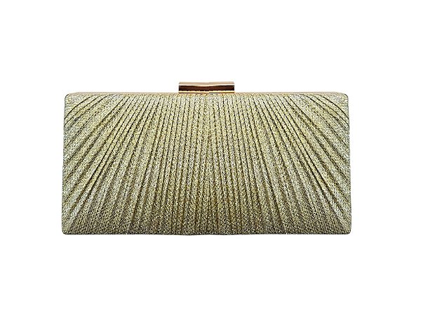 BOLSA DE FESTA RETANGULAR PLISSADA COM GLITTER DOURADA