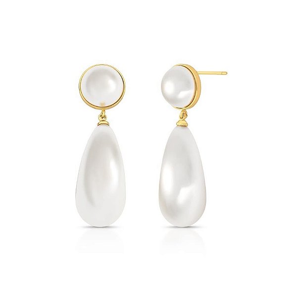 BRINCO GOTA EM PÊNDULO DE PÉROLA BANHADO A OURO