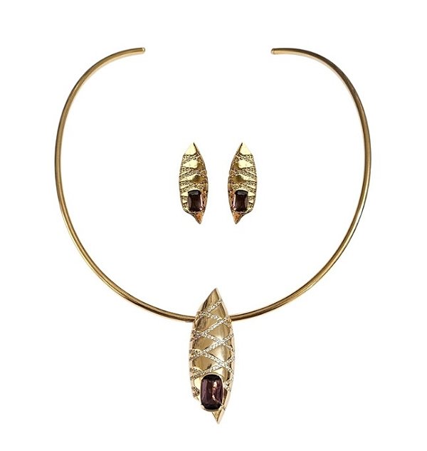 CONJUNTO ARO E BRINCO NAVETE CRAVEJADO BANHADO A OURO