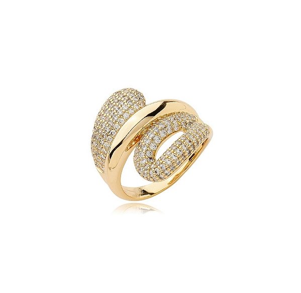 ANEL COM CRAVAÇÃO CRISTAL BANHADO A OURO