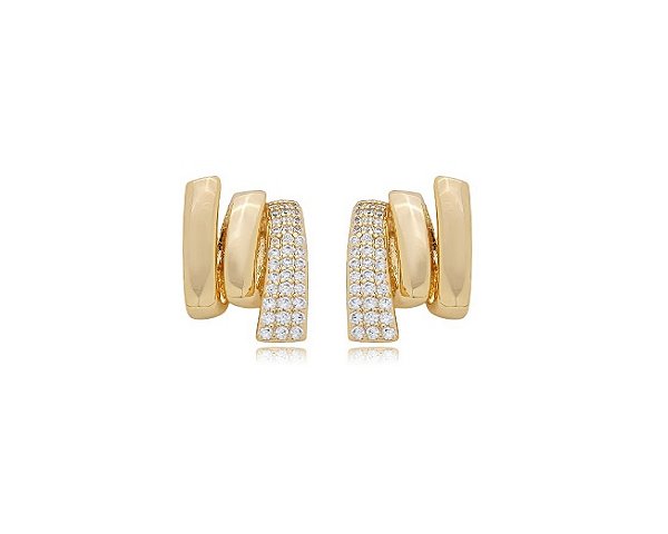 BRINCO TRÊS FILEIRAS COM CRAVAÇÃO LATERAL BANHADO A OURO