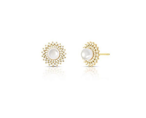BRINCO DE PÉROLA COM DUAS FILEIRAS DE ZIRCÔNIAS BANHADO A OURO