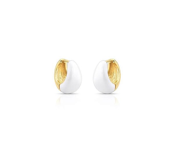 ARGOLA ABAULADA ESMALTADA BRANCA BANHADA A OURO