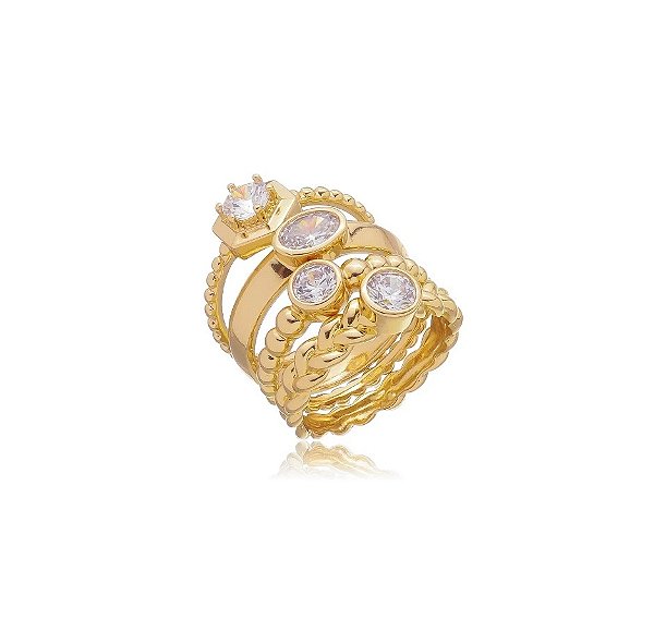 CONJUNTO DE ANEIS CRAVEJADOS BANHADO A OURO