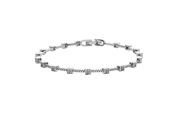 PULSEIRA RIVIERA COM QUADRADOS CRAVEJADOS BANHADA A RÓDIO BRANCO