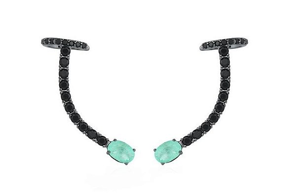 BRINCO EAR CUFF TURMALINA COM NEGRO BANHADO A RÓDIO NEGRO