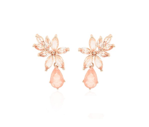 BRINCO EAR CUFF COM NAVETES E GOTA MORGANITA FUSION BANHADO A OURO ROSÊ