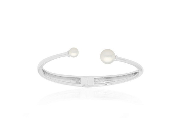 BRACELETE ABERTO COM PÉROLAS BANHADO A RÓDIO BRANCO
