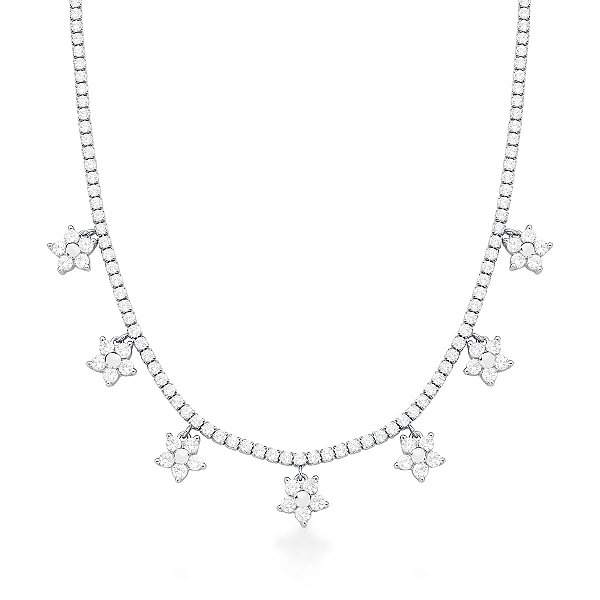 COLAR RIVIERA COM FLORES CRISTAIS BANHADO A RÓDIO BRANCO