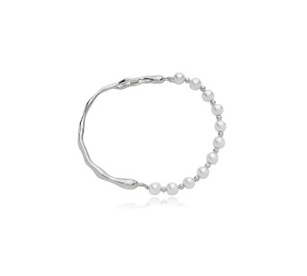 PULSEIRA ORGÂNICA COM PÉROLAS BANHADA A RÓDIO BRANCO