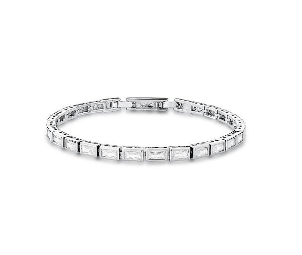 PULSEIRA COM CRAVAÇÃO RETANGULAR CRISTAL BANHADA A RÓDIO BRANCO