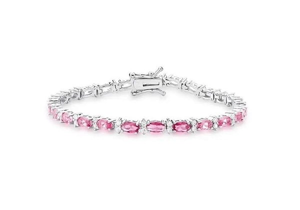 PULSEIRA RIVIERA COM CRAVAÇÃO OVAL EM DEGRADÊ ROSA BANHADA A RÓDIO