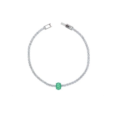 PULSEIRA RIVIERA COM PEDRA OVAL ESMERALDA FUSION BANHADA A RÓDIO