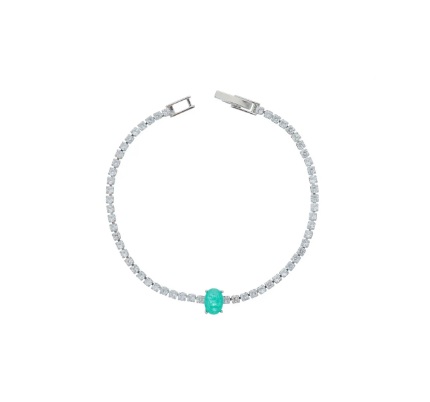 PULSEIRA RIVIERA COM PEDRA OVAL TURMALINA VERDE FUSION BANHADA A RÓDIO