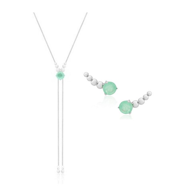 CONJUNTO PONTO DE LUZ ESMERALDA COLOMBIANA BANHADO A RÓDIO