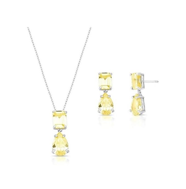 CONJUNTO GOTA COM RETÂNGULO AMARELO BANHADO A RÓDIO BRANCO