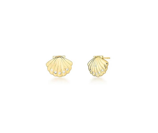BRINCO CONCHA P COM PONTOS DE ZIRCÔNIA BANHADO A OURO