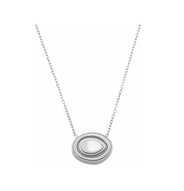 COLAR PINGENTE OVAL ORGÂNICO COM PÉROLA CENTRAL EM AÇO