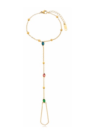 PULSEIRA HAND CHAIN COLORIDO EM AÇO DOURADO