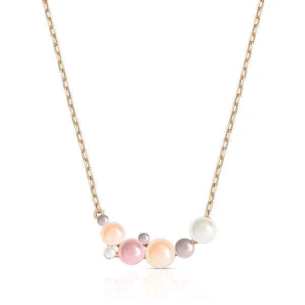 COLAR CURVO COM PÉROLAS EM TONS BANHADO A OURO ROSÊ