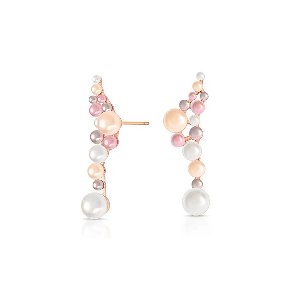 BRINCO EAR CUFF EM PÊNDULO COM PÉROLAS EM TONS BANHADO A OURO ROSÊ