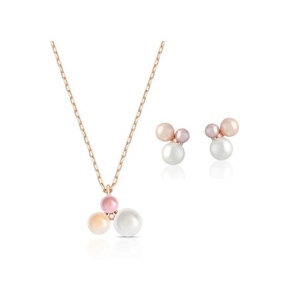 CONJUNTO TRIO DE PÉROLAS EM TONS BANHADO A OURO ROSÊ