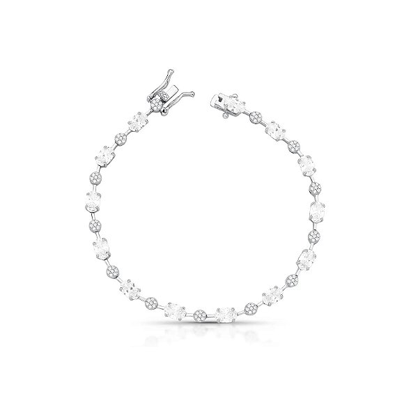 PULSEIRA COM CRISTAIS OVAIS E ZIRCÔNIAS BANHADA A RÓDIO BRANCO