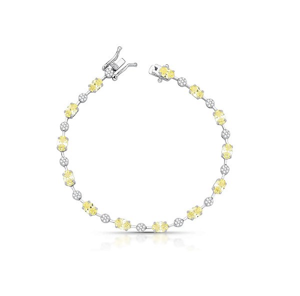 PULSEIRA COM CRISTAIS OVAIS AMARELOS BANHADA A RÓDIO BRANCO