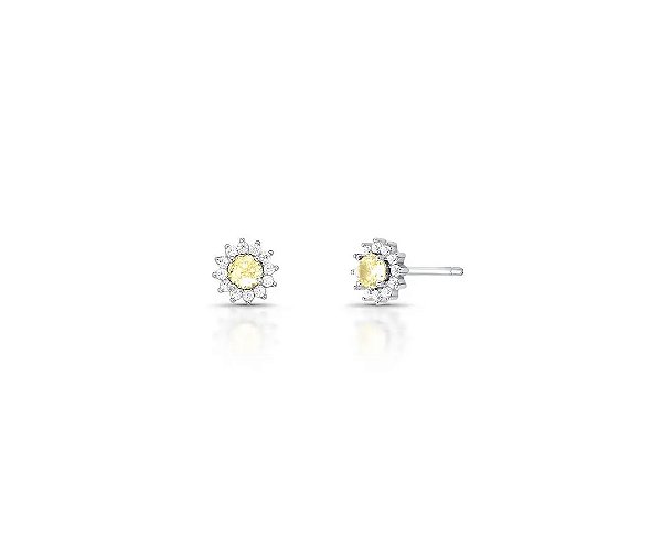 BRINCO FLOR MIOLO AMARELO BANHADO A RÓDIO BRANCO