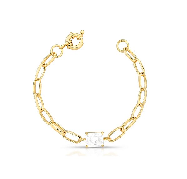 PULSEIRA ELOS LISOS COM ZIRCÔNIA CRISTAL BANHADO A OURO