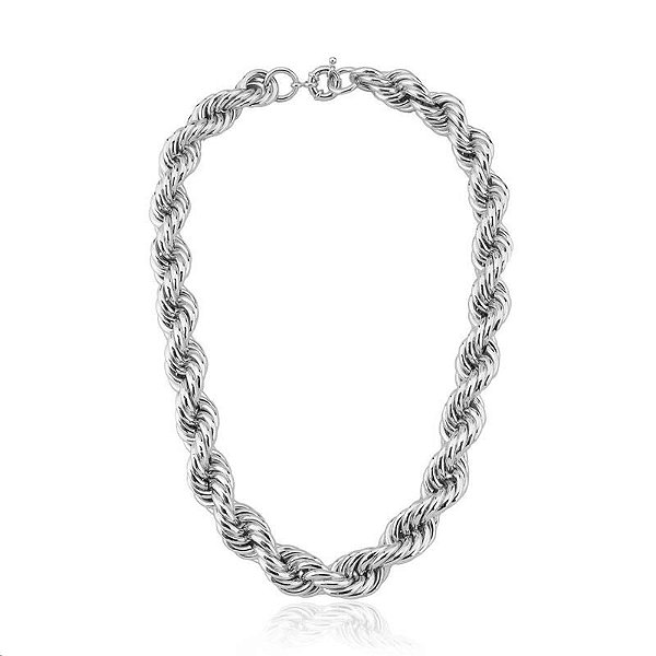 COLAR CORDÃO BAIANO LISO 14MM BANHADO A RÓDIO BRANCO