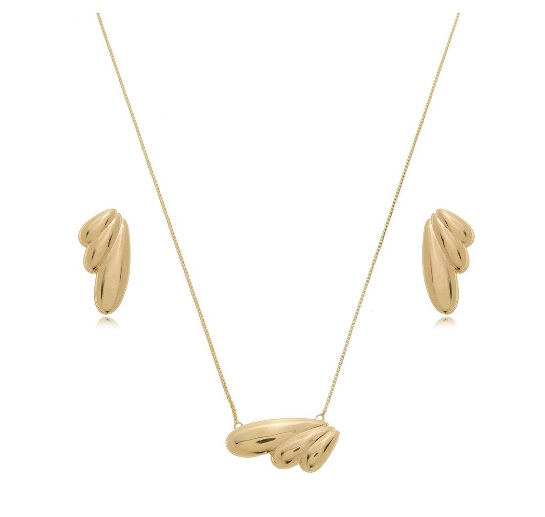 CONJUNTO ASA LISA BANHADO A OURO