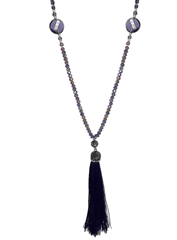 COLAR TASSEL CRISTAL COM FRANJA AMETISTA