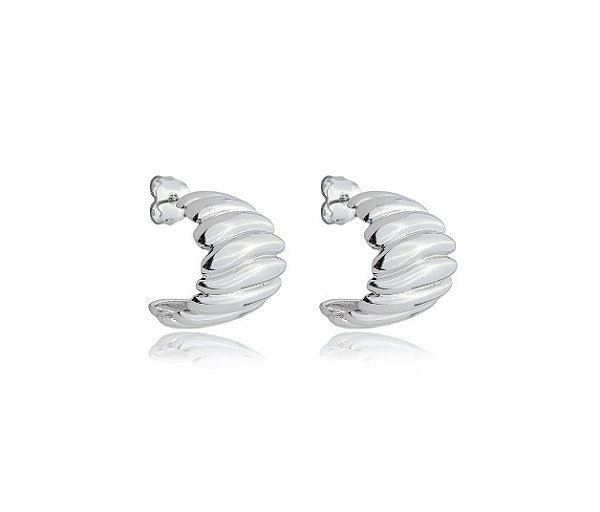 MEIA ARGOLA TRABALHADA LISA BANHADA A RÓDIO BRANCO