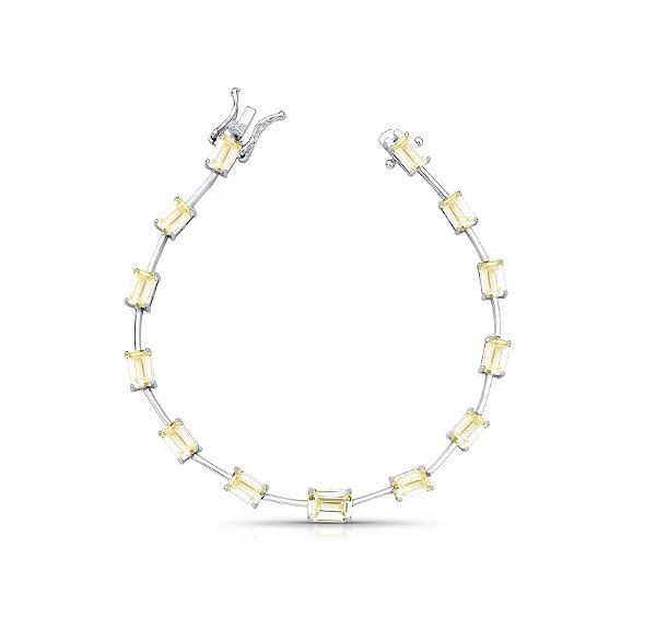 PULSEIRA COM CRISTAIS RETANGULARES AMARELOS BANHADA A RÓDIO BRANCO