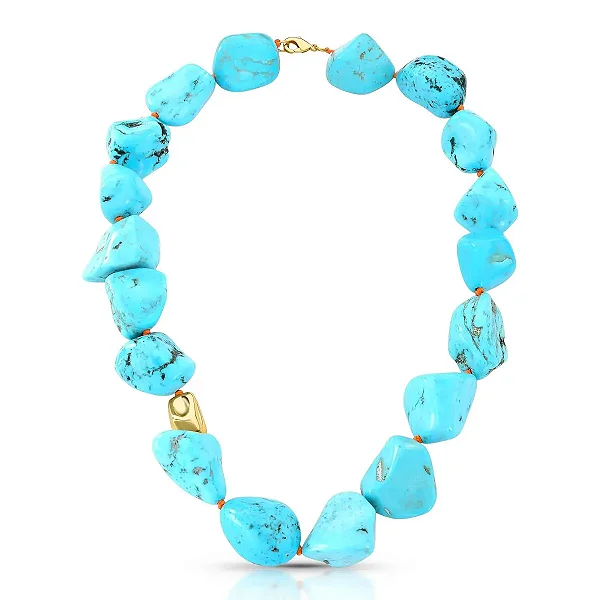 COLAR COM PEDRAS HOWLITA TURQUESA E PINGENTE LISO TRABALHADO