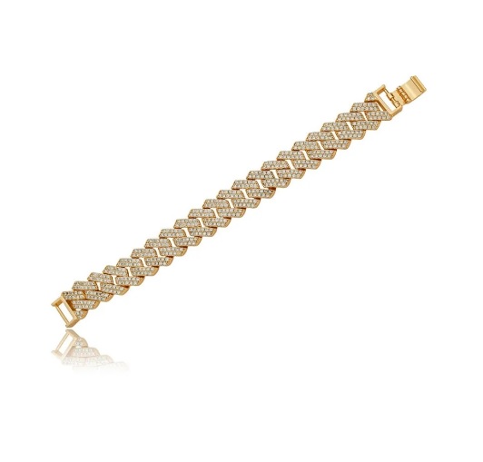 PULSEIRA LUXO ELOS GROUMET CRAVEJADOS BANHADA A OURO
