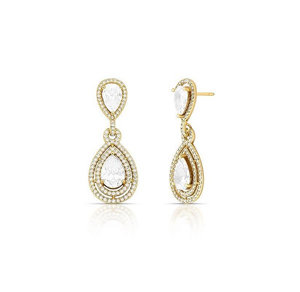 BRINCO DE GOTA COM CRISTAL E ZIRCÔNIA BANHADO A OURO