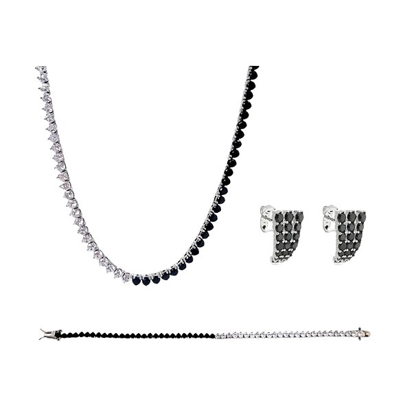 CONJUNTO RIVIERA CRAVAÇÃO TRÊS PONTAS BICOLOR BANHADO A RÓDIO BRANCO