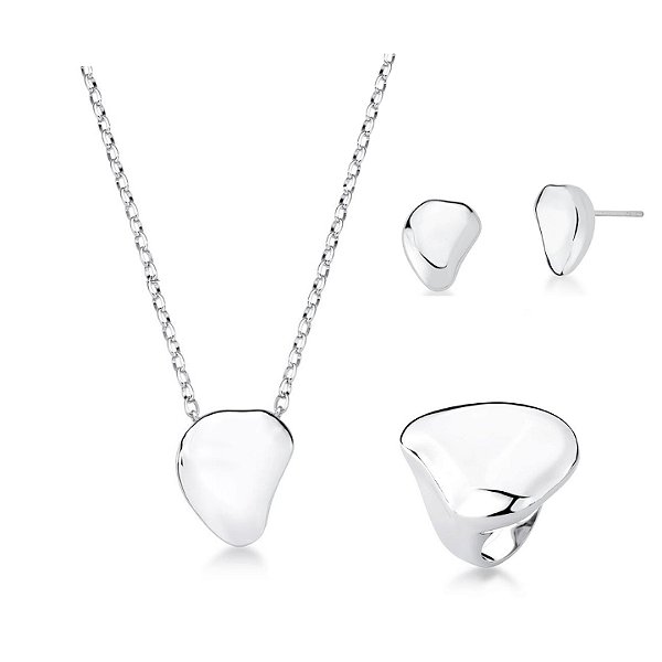 CONJUNTO GEOMÉTRICO LISO BANHADO A RÓDIO BRANCO