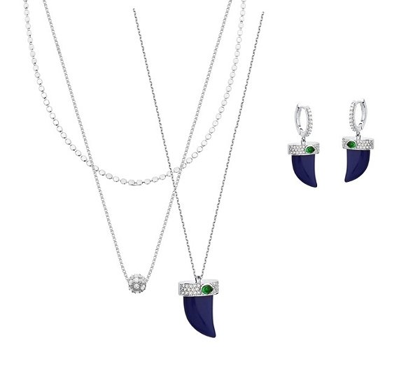 MIX COMPLETO DENTE DE SABRE AZUL BANHADO A RÓDIO BRANCO