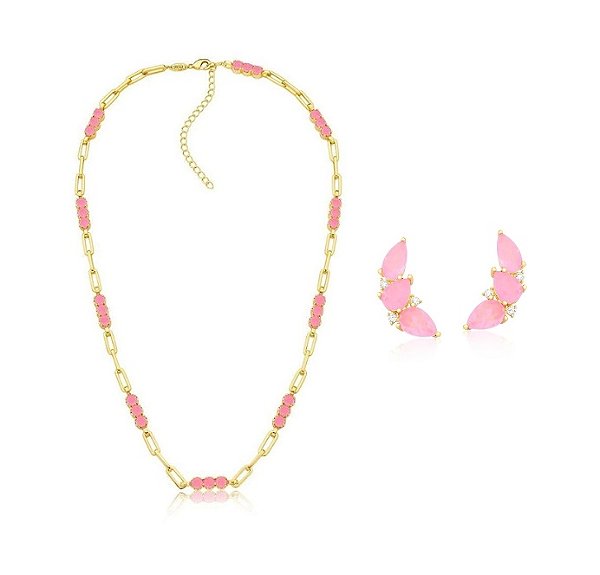 CONJUNTO LIGHT PINK FUSION BANHADO A OURO