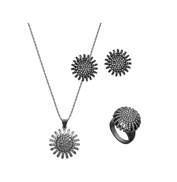 CONJUNTO DE ESFERA CRAVEJADA BANHADO A RÓDIO NEGRO