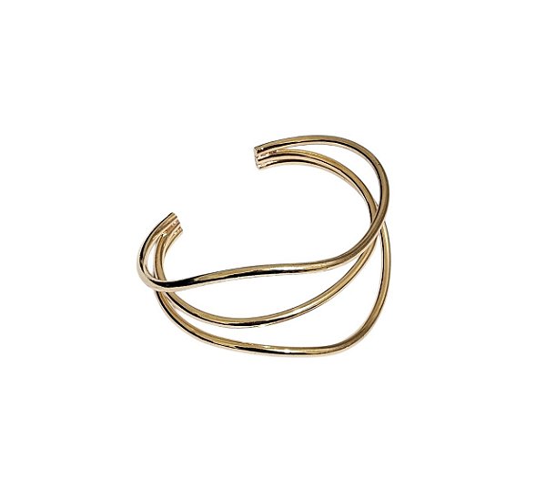 BRACELETE TRÊS FILEIRAS CURVAS VAZADO BANHADO A OURO